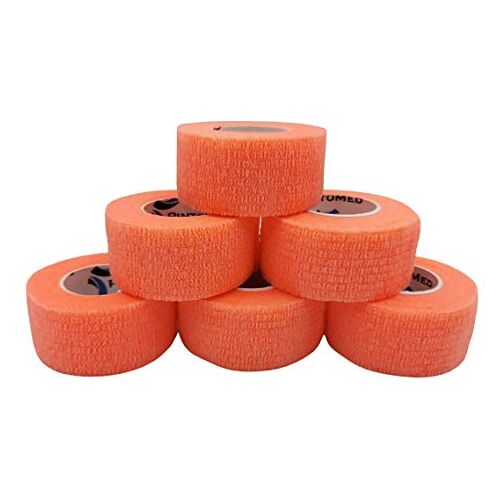 PintoMed 6 x Oranje Samenhangend Verband Cohesive Bandage 6 rollen x 2,5 cm x 4,5 m Zelfklevende Flexibele Verbanden, EHBO, Sportverbandverbanden Pak van 6