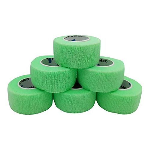 PintoMed 6 x Groen Neon Samenhangend Verband Cohesive Bandage 6 rollen x 2,5 cm x 4,5 m Zelfklevende Flexibele Verbanden, EHBO, Sportverbandverbanden Pak van 6