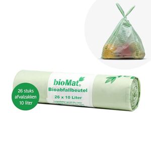 bioMat Composteerbare 10l Afvalzakken, 26 Afvalzakken, Premium Kwaliteit, DINplus gecertificeert, Klimaatneutral, Geproducerd in Duitsland