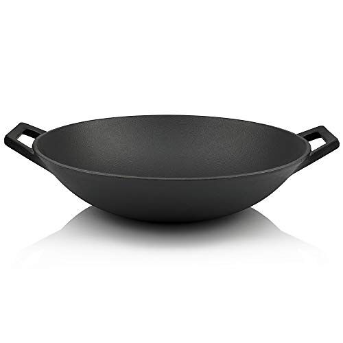 BBQ-Toro Gietijzeren wok, diameter 35,5 cm, wokpan, gietijzeren pan, geschikt voor inductie