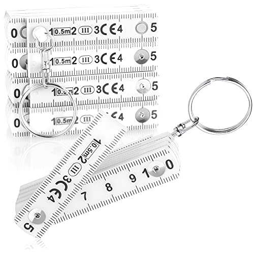 com-four ® 5x mini-vouwmeter als sleutelhanger van kunststof, 50 cm vouwmeter met 10 schakels, metrisch in wit (05 stuks 50cm wit)