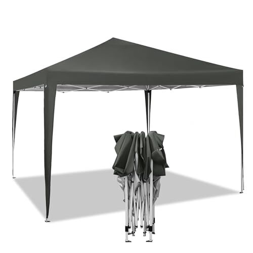 WOLTU Paviljoen, pop-up waterdicht vouwpaviljoen, zonwering, evenement, paviljoen, tuinpaviljoen, op terras, camping, festival, pagodetent van Oxford metalen frame, 3 x 3 m, grijs PVL0002gr