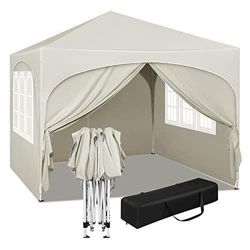 WOLTU Paviljoen, vouwpaviljoen, 3 x 3 m, met 4 zijwanden, partytent, waterafstotend, uv-bescherming 50+, in hoogte verstelbaar tuinpaviljoen, met draagtas, voor outdoor, tuin, camping, beige