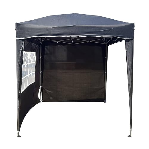 DEFACTO Paviljoen tuintent pop-up tent partytent tuinpaviljoen 2x2m vouwpaviljoen, uv-bescherming 50+, 100% waterdicht, incl. 2 zijpanelen, draagtas met touwen en haringen (grijs)