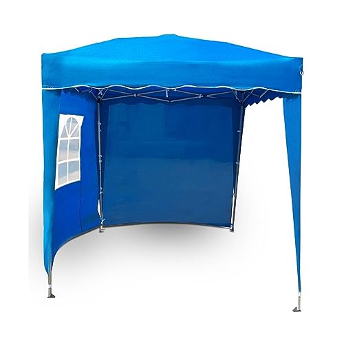 DEFACTO Paviljoen tuintent pop-up tent partytent tuinpaviljoen 2x2m vouwpaviljoen, UV-bescherming 50+, 100% waterdicht, incl. 2 zijpanelen, draagtas met touwen en haringen (blauw)