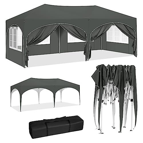 WOLTU Paviljoen, vouwpaviljoen, 3 x 6 m, met 6 zijwanden, partytent, waterafstotend, uv-bescherming 50+, in hoogte verstelbaar tuinpaviljoen, met draagtas, voor outdoor, tuin, camping, grijs