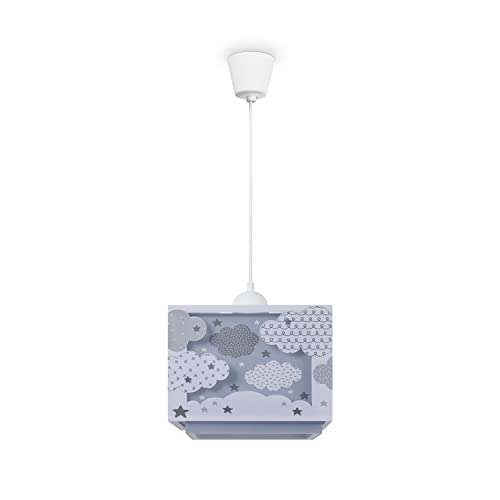 Paco Home Kinderkamer Plafondlamp Hanglamp Lampenkap Stof Regenboog Ster Leeuw Dino Maan E27 Met Textielkabel, Soort lamp:Hanglamp Type 1, Kleur:Blauw