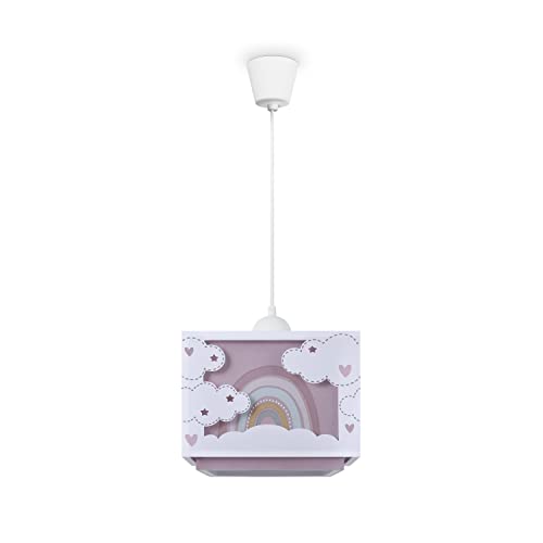 Paco Home Kinderkamer Plafondlamp Hanglamp Lampenkap Stof Regenboog Ster Leeuw Dino Maan E27 Met Textielkabel, Soort lamp:Hanglamp Type 6, Kleur:Roze