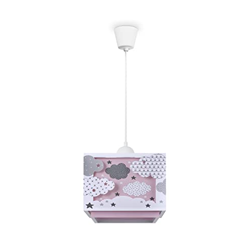 Paco Home Kinderkamer Plafondlamp Hanglamp Lampenkap Stof Regenboog Ster Leeuw Dino Maan E27 Met Textielkabel, Soort lamp:Hanglamp Type 1, Kleur:Roze