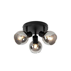 Qazqa Art Deco Plafondlamp zwart 35 cm met smoke glas 3-lichts Vidro   Woonkamer   Slaapkamer   Keuken Glas Rond E14 Geschikt voor LED Max. 3 x 25 Watt