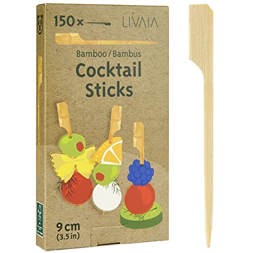 LIVAIA Fingerfood: 150 x bamboe vingerfood spiesen en cocktailsticks 9 cm – cocktailspiesen voor cocktailglazen – partypicker hout – partypicker bamboe en houten spiesen fingerfood –  bamboe spiesen