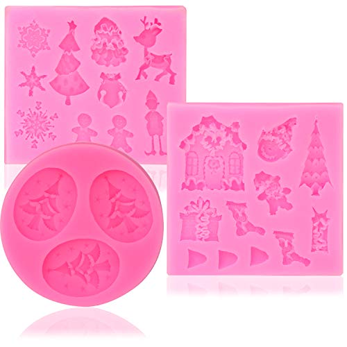 com-four ® 3-delige set "Christmas" siliconen mallen voor chocolade, marsepein en fondant professionele taartdecoraties eenvoudig zelf gemaakt (03 stuks Kerstmis Mix)