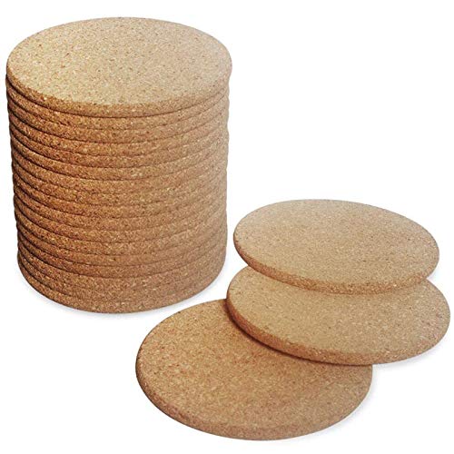 Kulannder Onderzetter van kurk, ronde retro onderzetters, set van 20 onderzetters, hout, kurkonderzetters, 10 cm, onderzetters voor dranken, grappige koffie-thee-onderzetters, natuur, geschikt voor thuis, restaurant, kantoor