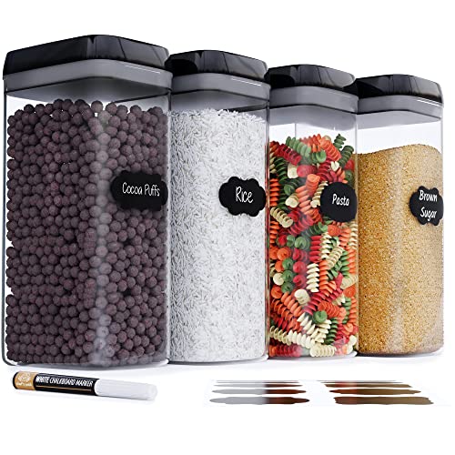 Chef's Path Voorraadpot Set Luchtdichte Voorraaddozen Etiketten & Stift – Voorraadpotten & Bewaarpotten – Bloem, Muesli, Spaghetti Voorraadpot & meer Plastic Voorraadpotten met Deksel, 4 van 3,2L