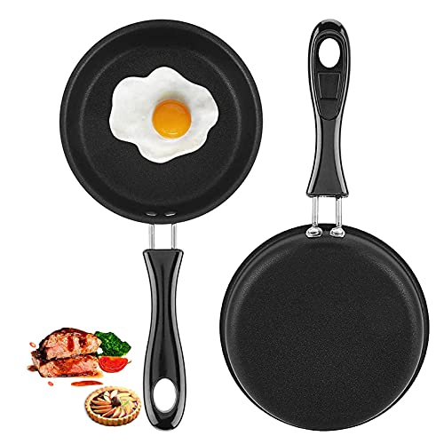 FCQLFYF 2 stuks mini koekenpan, koekenpannen set, ei niet-stick koekenpan, ijzeren coating ronde koekenpan voor braadpan eieromelet, eierpannenkoek (12 cm, zwart)