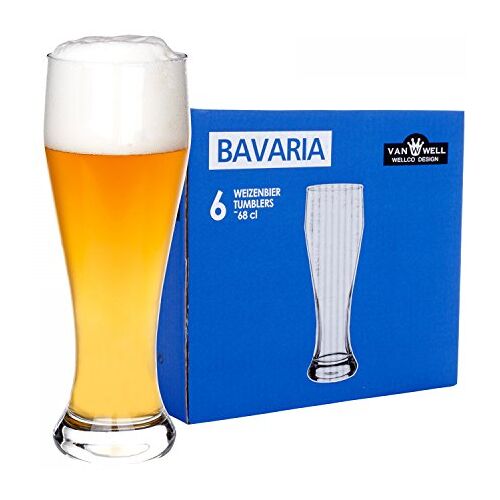 Van Well Bavaria, set van 6 witbierglazen, helder, bierglas gekalibreerd bij 0,5 liter, tarweglas, witbierglas, gastronomie, hotelrestaurant en bar