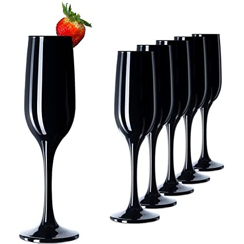 PLATINUX Zwarte stabiele champagneglazen van glas champagneglazen set 6-delig max. 210ml champagneglas champagneglas