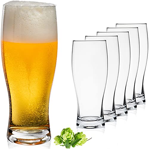 PLATINUX Bierglazen 500 ml (max. 640 ml) gemaakt van glas set van 6 biernoedels tarweglazen hoog bierglas 0,5 L