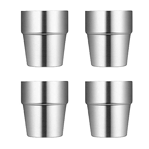 Lansls 4 stuks premium roestvrij stalen kopjes, 150 ml onbreekbare metalen bekers, stapelbare pint drinkbekers, geïsoleerde stapelbare dubbele roestvrijstalen beker voor reizen, buiten, camping (zilver)