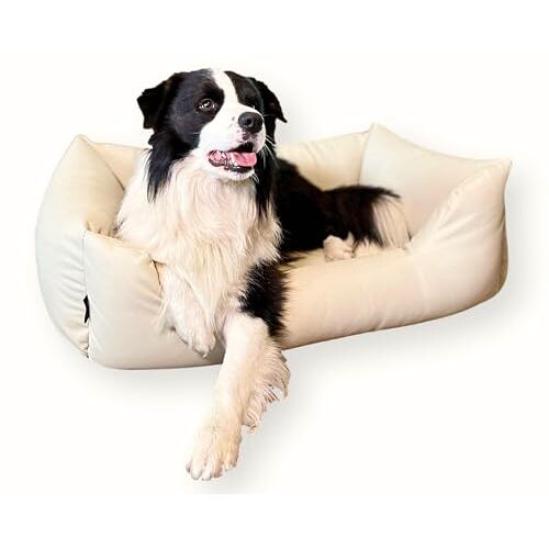 4L Textil Mario Waterdicht hondenbed, kunstleer, hondenmand van kunstleer, hondenbed, middelgrote honden, kunstleer, hondenkussen, 120 x 90 cm, beige (hondenmand)