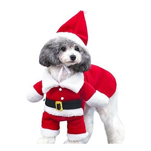 DELIFUR kerstkostuums voor huisdieren, hondenpak met pet, kerstmanpak voor hond, hoodies, kerstkostuums voor katten, feestpak, warm in de winter (Rood, L)