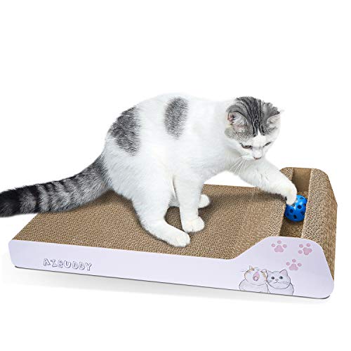 Aibuddy Kattenkrabber, helling, omkeerbaar, kartonnen loungebed met bal, speelgoed, kattenkruid, 45 x 24 x 8,5 cm, superieur karton en constructie