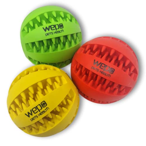 WEPO Tandverzorgingsbal voor honden, set van 3 kleuren, Ø 7 cm, hondenbalnoppen, bal van natuurlijk rubber, tandverzorging, hondenspeelgoed verbetert het tandvlees en de tanden