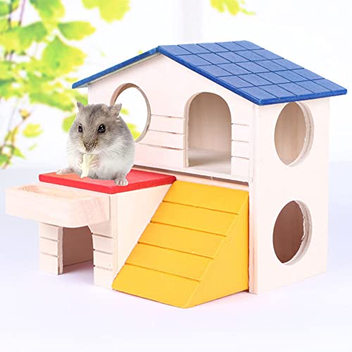 WDDA Huis van hout, hamsterhuis, hamsterhuis van hout, groot hamsterhuis van hout met verstopplaats, houten hamsterhuis met ladder, voor muis, hamster, Gerbil Home, klein dier, villa