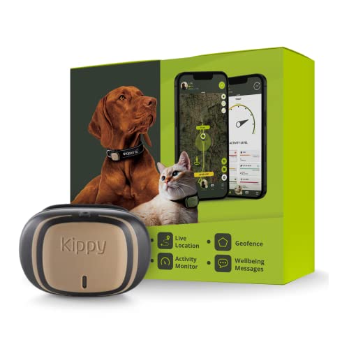 KIPPY – GPS-Tracker Hond GPS-Tracker Kat – Hondentracker en Kattentracker Waterdichte Honden-GPS of Katten-GPS – Tracker voor Hond of Tracker voor Kat met Directe Meldingen en Ledlicht Houtbruin