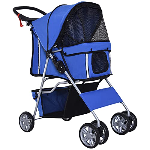 PawHut Hondenwagen, hondenbuggy, huisdier, buggy, stroller, jogger, hanger, blauw