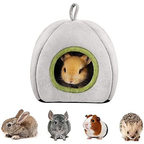 Qanye Hamsterhuis, cavia-huis, warm winterbed voor hamsters, cavia-bed, met ophanglus, voor hamsters, chinchilla's, cavia's, kleine dieren (grijs)