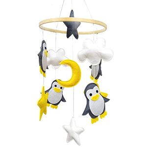 Mecmbj Mobiele houder voor baby's, stacaravan, vilten windgong met vogeltjes/pinguïn, bedklokken om in de wieg te hangen, geschikt voor baby's van 0-6 maanden (diameter: 20 cm) pinguïn