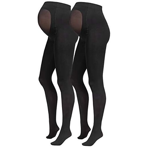 Herzmutter Zwangerschap panty 80DEN ondoorzichtig-matte Zwart Zwangerschapskleding Maternity Tights set 1 & 2-1320 (M-L, Zwart,2x, met voet)