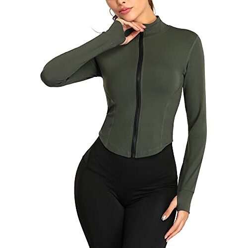 SEAUR Hardloopjassen voor vrouwen, lichtgewicht, gym, slim fit, atletisch, work-out, yoga, sport, actieve jas, sportkleding, Groen, S