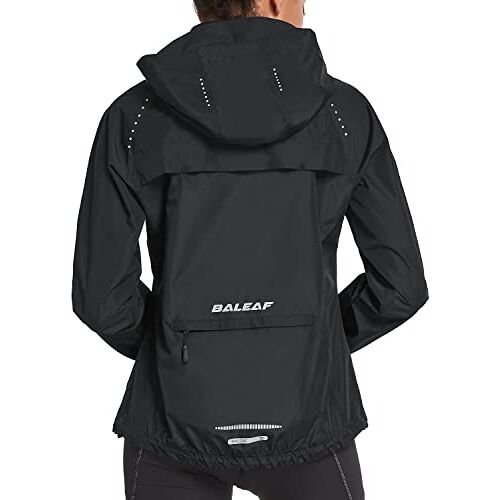 BALEAF Dames Fietsen Jassen Outdoor Waterdichte Jassen Windjack Lichtgewicht Reflecterende Running Wandelen Wandelen Lente Regenjas met Capuchon, Zwart, XL