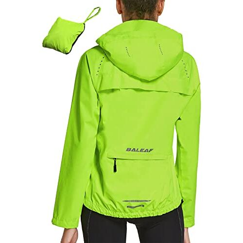 BALEAF Dames Fietsen Jassen Outdoor Waterdichte Jassen Windjack Lichtgewicht Reflecterende Running Wandelen Lente Regenjas met Capuchon, 1-Fluorescerend Geel, XL