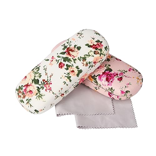 GOTRUST 2 stuks brillenkokers bloemen dames draagbare bloemen brillenkoker doos, stoffen harde schalen brillenkoker, glazen case esthetisch van bloemenstof voor brillen, leesbrillen, kleine