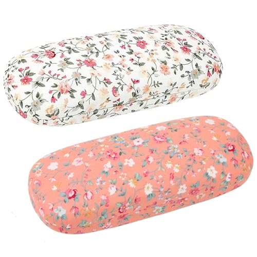 GOTRUST 2 stuks brillenkokers bloemen dames draagbare bloemen brillenkoker doos, stoffen harde schalen brillenkoker, glazen case esthetisch van bloemenstof voor brillen, leesbrillen, kleine