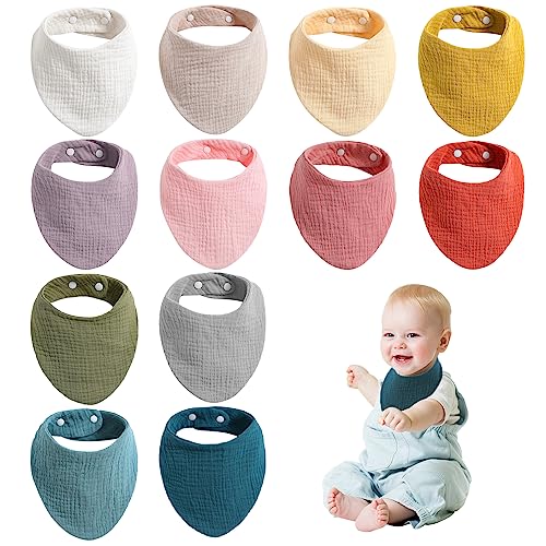 Vegena Babyslabbetjes, 12 stuks slabbetjes van 100% biologisch katoen, bandana-slabbetjes voor jongens en meisjes, met 2 drukknopen, babyslabbetjes, zacht absorberend katoenen slabbetje, Kleur: zwart/bruin,,