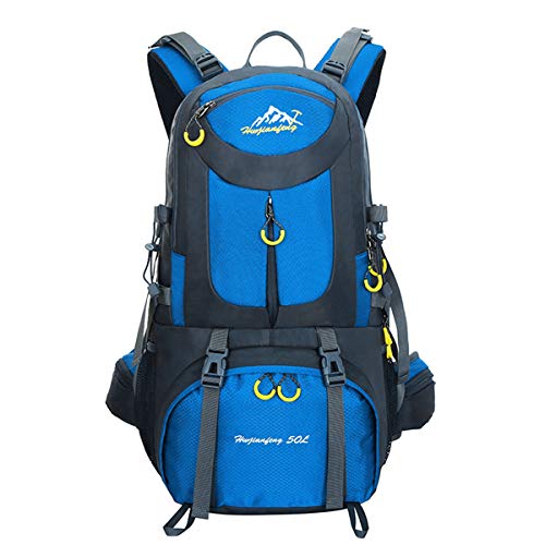 MYMM Rugzak van 50 liter, ideaal voor buitensport, wandelen, trekking, kampeerreizen en bergbeklimmen, waterdichte bergbeklimmerstas, dagrugzakken voor reizen, rugzak, Tiefblau