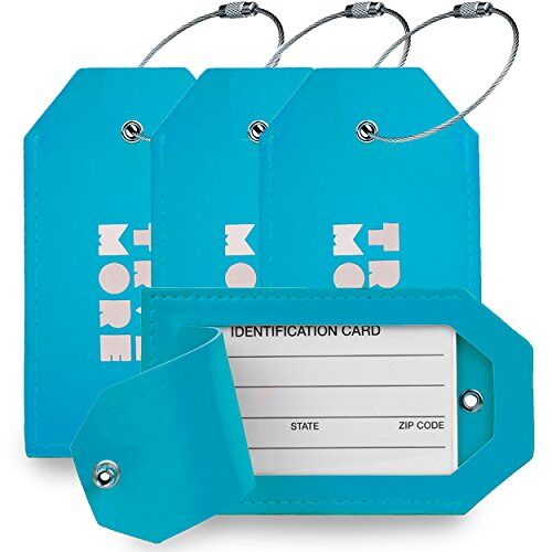 TravelMore Leren Kofferlabel Luxe Bagage Label van Leer voor Bagage, Koffers en Tassen Reislabel Adreslabel Luggage Tag met Privacy Cover Voor Mannen en Vrouwen 4 Stuks Blauw