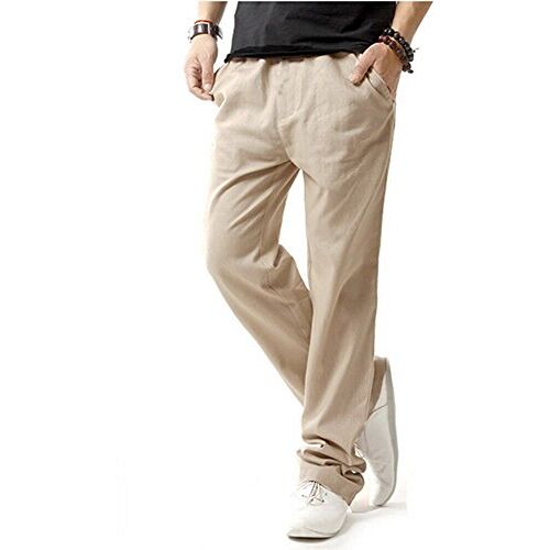 Hoerev Mannen Casual Strand Broek Linnen Broek Broek, Beige, XL