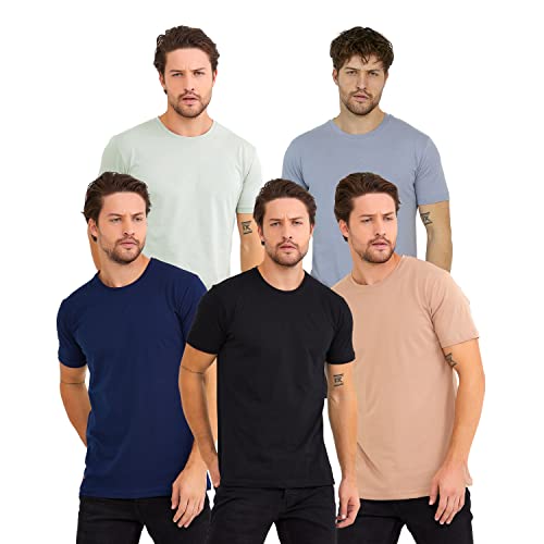 kandor Heren T-shirt, set van 5, T-shirts voor heren, UK kleding, multipack ronde hals T-shirt tops, set effen 100% katoenen T-shirts, kwaliteit gym, werk, heren T-shirts, casual klassieke T-shirts,