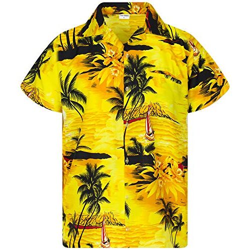 King Kameha Funky Hawaiiaans Overhemd, Hawaii-Overhemd, Korte Mouw, Surf, Geel, XL