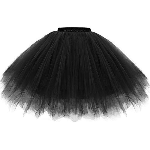 Gardenwed Tutu tule rok dames jaren 50 rockabilly petticoat tutu onderrok jaren 50 vintage hoepelrok rockabilly rok feestelijke tule partyrok, A-zwart, XL