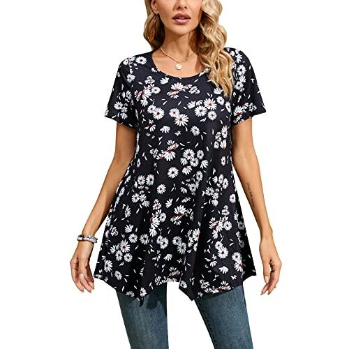 Enmain casual tunieken voor dames, casual tuniektops met lange mouwen voor dames, lange blouse met ronde hals in grotere maten, tuniekjurk, soepel vallend T-shirt voor dames, S-3XL, M