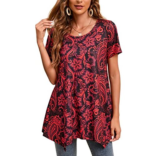 Enmain casual tunieken voor dames, casual tuniektops met lange mouwen voor dames, lange blouse met ronde hals in grotere maten, tuniekjurk, soepel vallend T-shirt voor dames, S-3XL, M