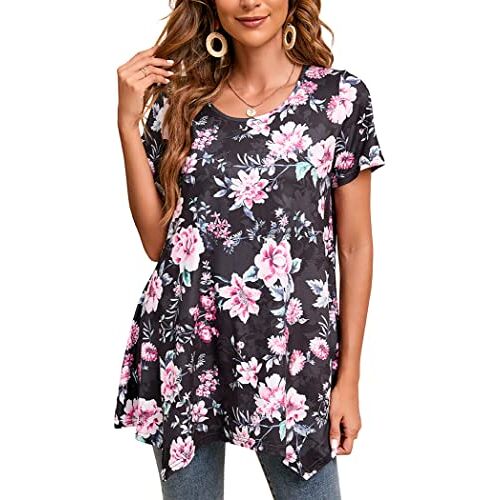 Enmain casual tunieken voor dames, casual tuniektops met lange mouwen voor dames, lange blouse met ronde hals in grotere maten, tuniekjurk, soepel vallend T-shirt voor dames, S-3XL, L