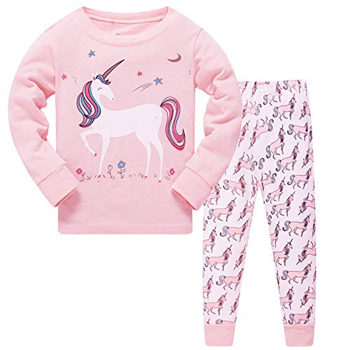 LitBud Kleine Meisjes Kids Eenhoorn Pyjama Slaapkleding 2pcs Lange Mouwen Pjs Nachtkleding Tops/Broek Sets Nachtkleding voor Peuter Grootte 2-3 Jaar 3T