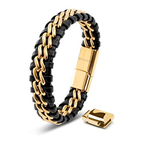 SERASAR Herenarmbanden Armband Goud Heren Armband Leer voor Heren 17cm Lederen Armband Leren-Armband Mannen-Armband Cadeau Man Sieraden Vlechtarmband Wikkelarmband Leren-Ketting Leather Bracelet Men